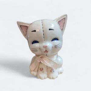 Pink stitched Lefon China cat bank cute ribbon tiny rose pattern 1985 05558 6 in